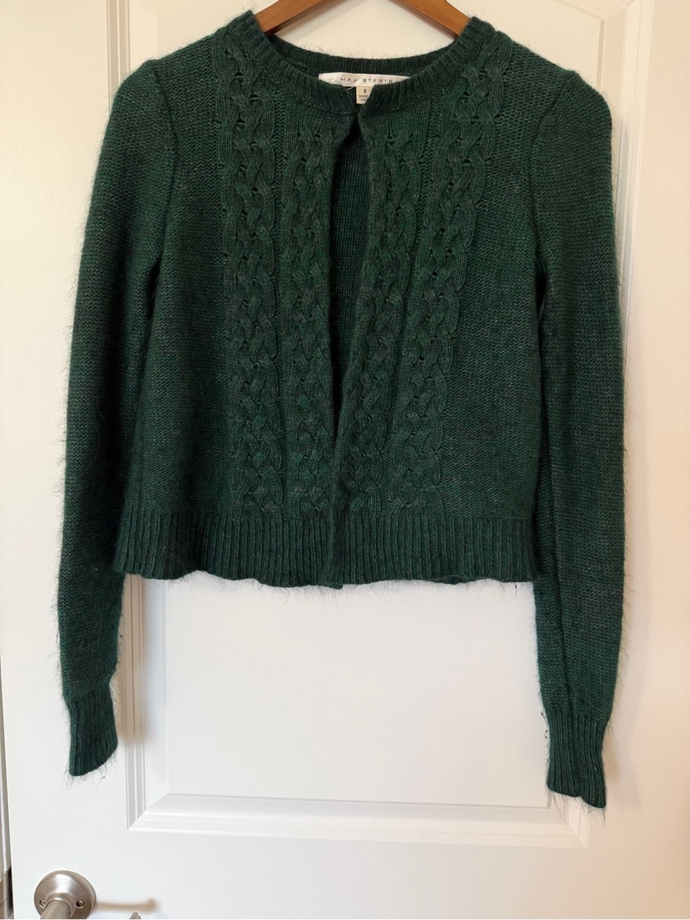 Max Studio Dark Green Cable-Knit Crewneck Cardigan - Picture 12 of 12
